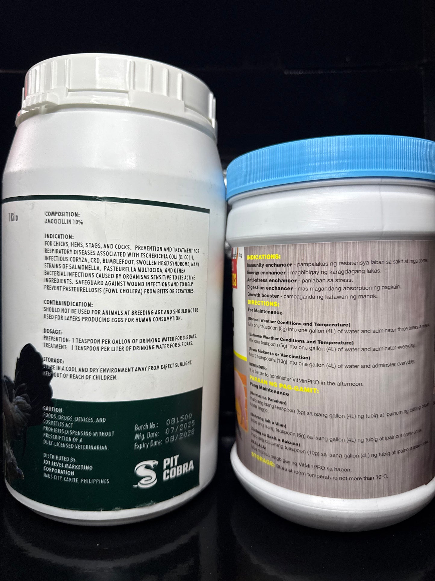 Pit Cobra Amoxicillin 10% 1kg Tub & VitMin Pro 1kg Tub Powder Bundle