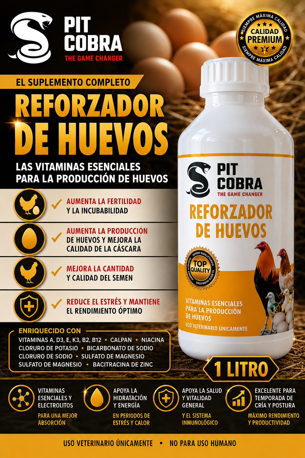 Pit Cobra Pro-Egg Production Booster & Electrolyte Supplement Liquid (1 Liter)