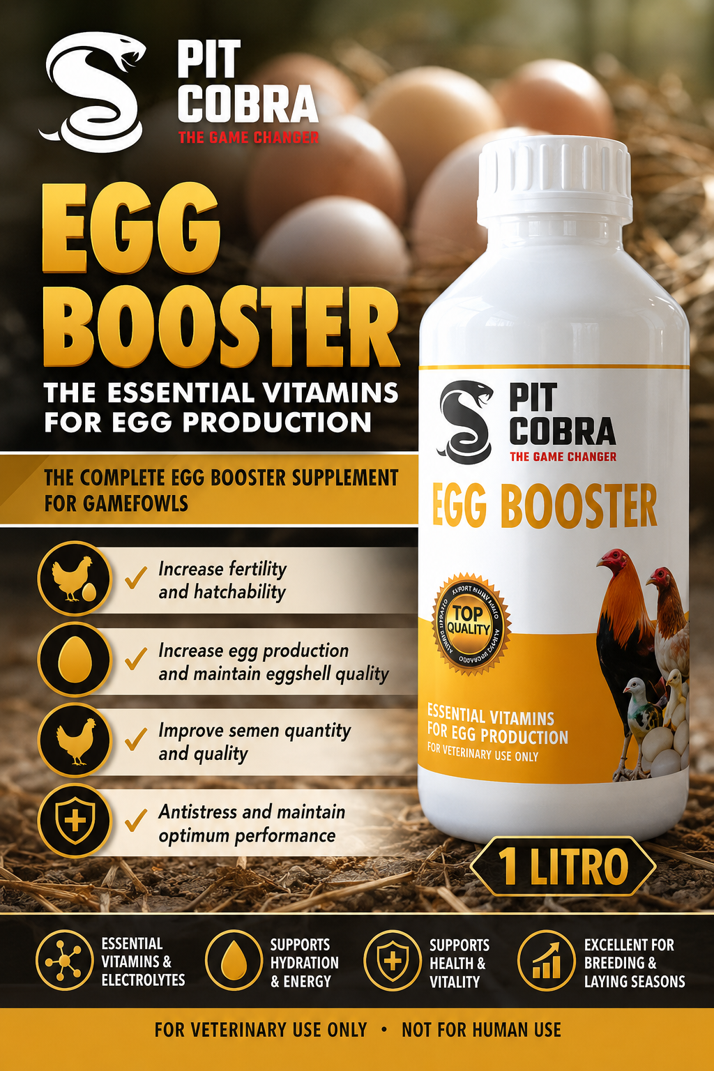 Pit Cobra Pro-Egg Production Booster & Electrolyte Supplement Liquid (1 Liter)