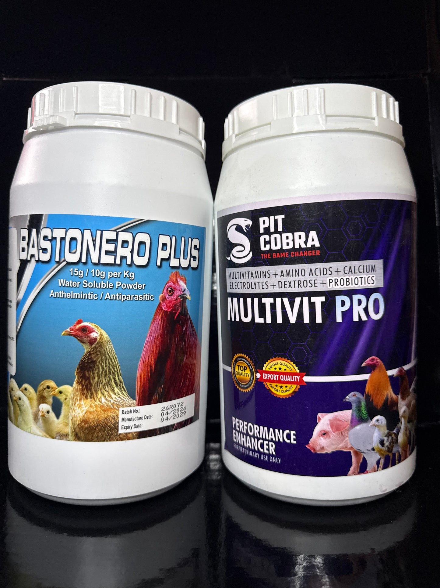 Bastonero Plus 1kg Tub Dewormer & Pit Cobra MultiVit Pro 1kg Tub Powder Bundle
