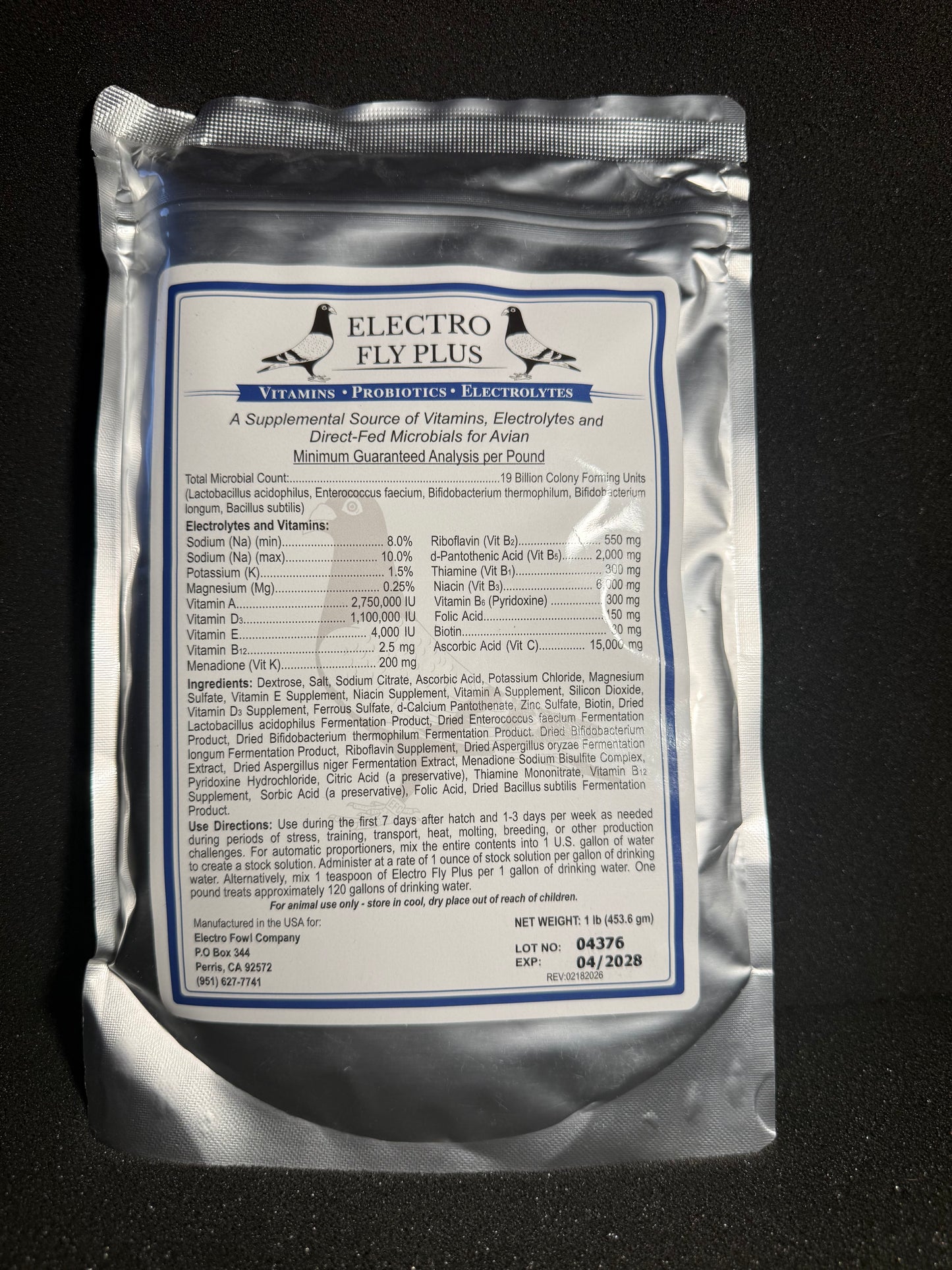 Electro Fly Plus - Vitamins - Probiotic - Electrolytes - Avian (1LB)