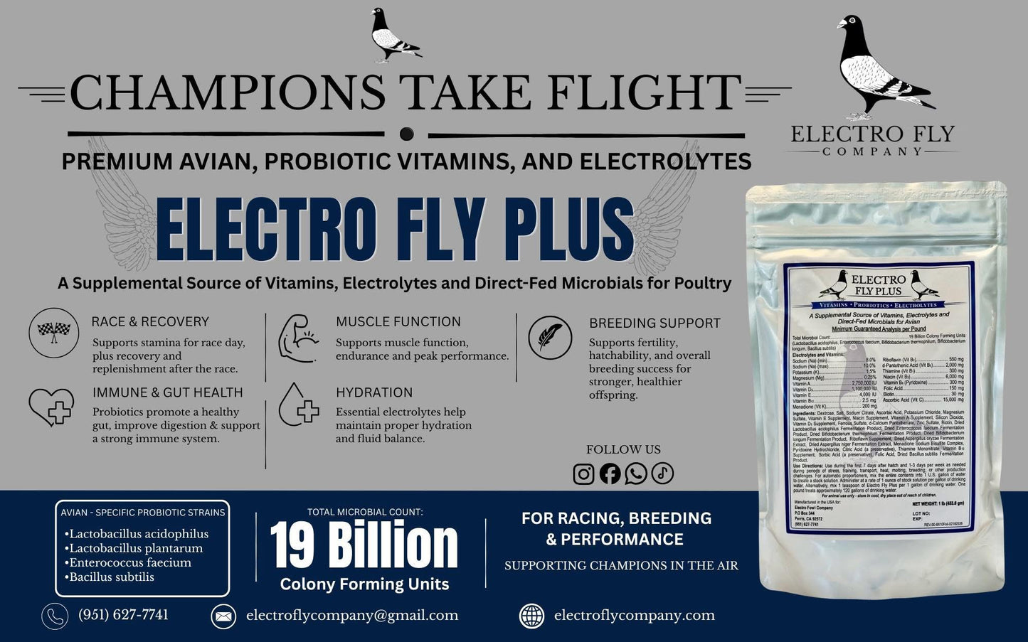 Electro Fly Plus - Vitamins - Probiotic - Electrolytes - Avian (1LB)